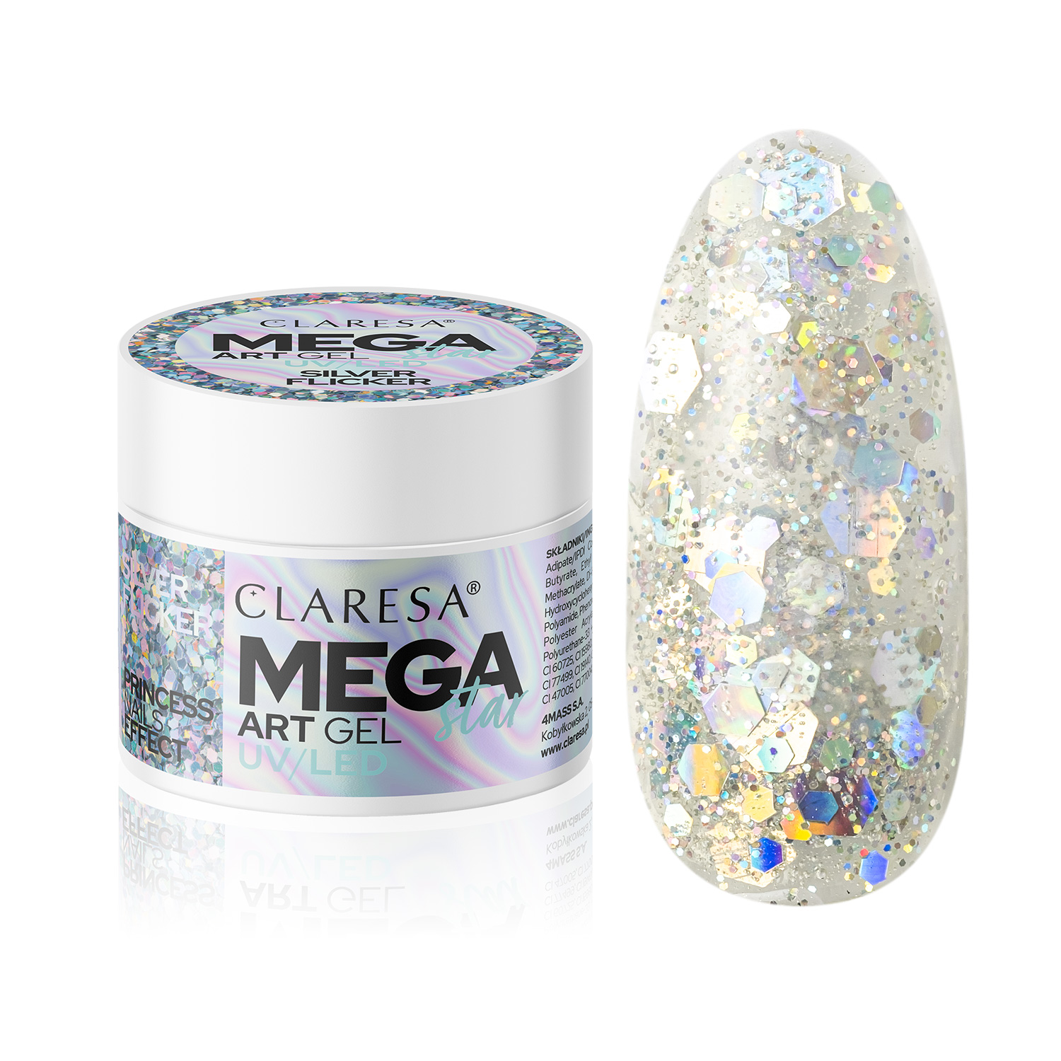 CLARESA Megastar Nail Art Gel 10 g - Silver Flicker