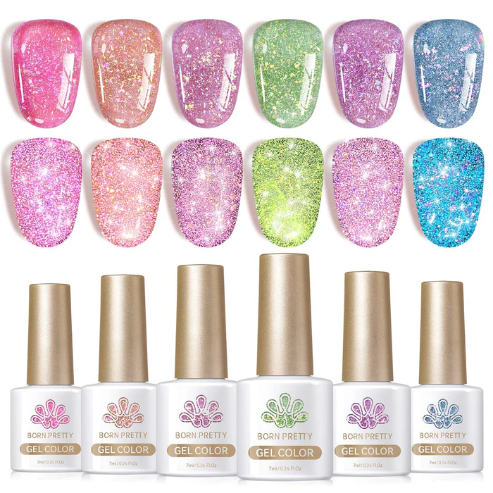 BORN PRETTY UV/LED gél lakk szett - Mica Flakes Reflective Gel - 6x7 ml