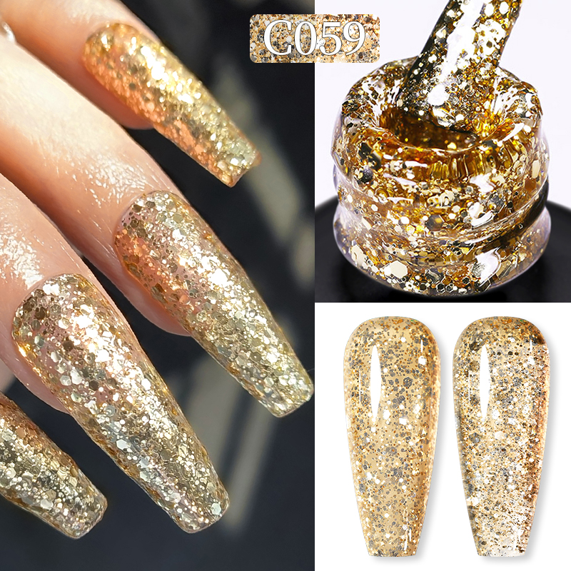 Born Pretty Pro UV/LED HEMA FREE gél lakk 15 ml - C059 - Champaign Gold Sequins